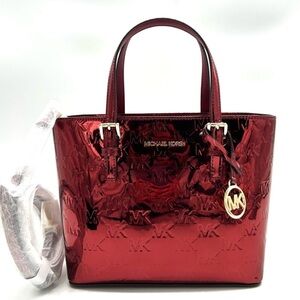 Michael Kors Jet Set Travel Extra-Small Logo Top-Zip Tote Bag Cherry